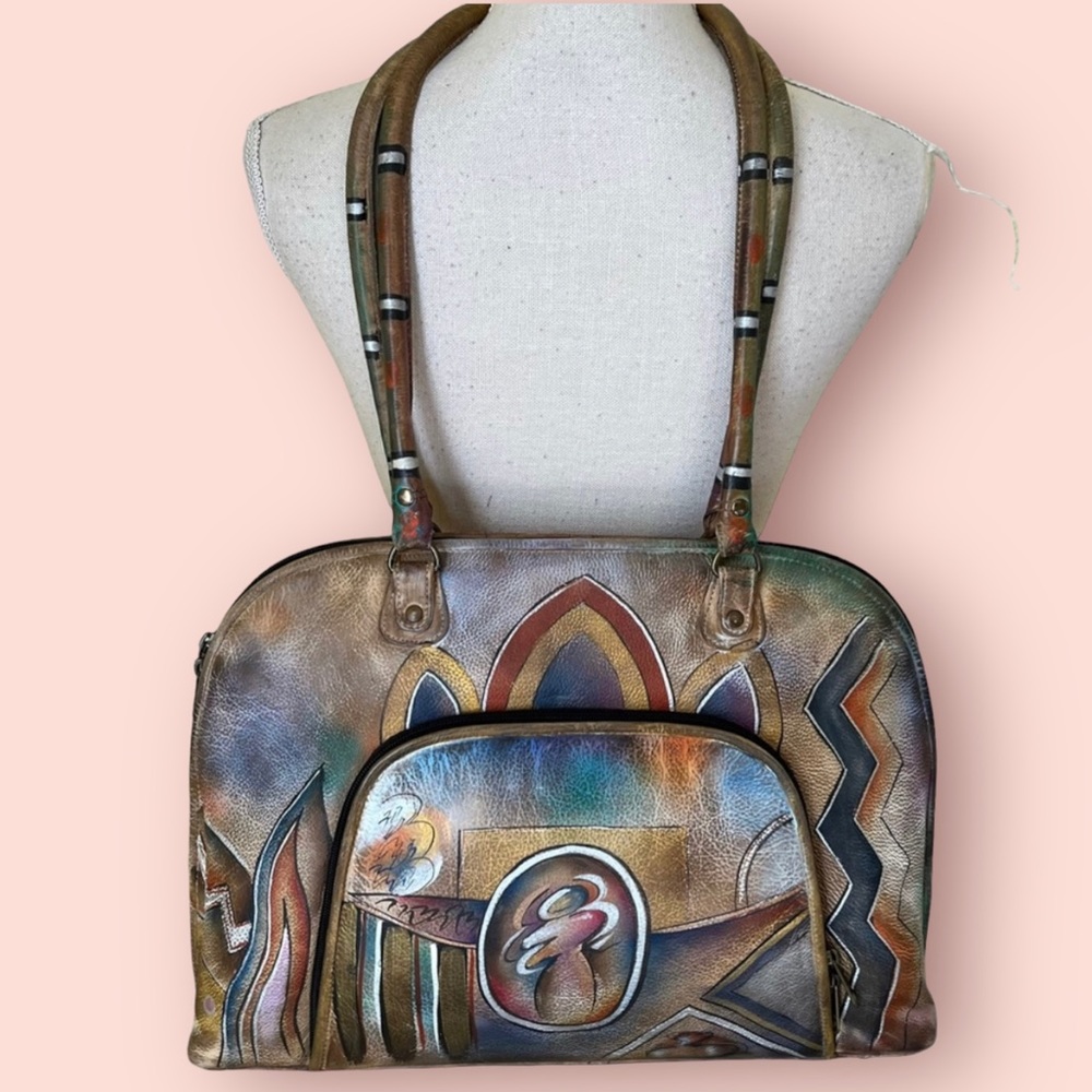 Anuschka Hand Painted Leather Lady Print Satchel